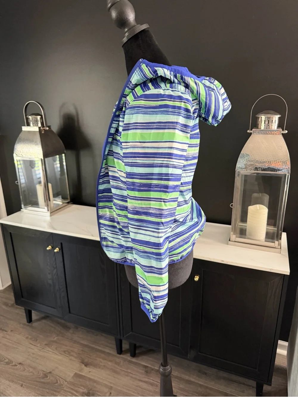 Columbia Kids Omni-Wick Hooded Jacket Size M Blue Green Striped Lightweight